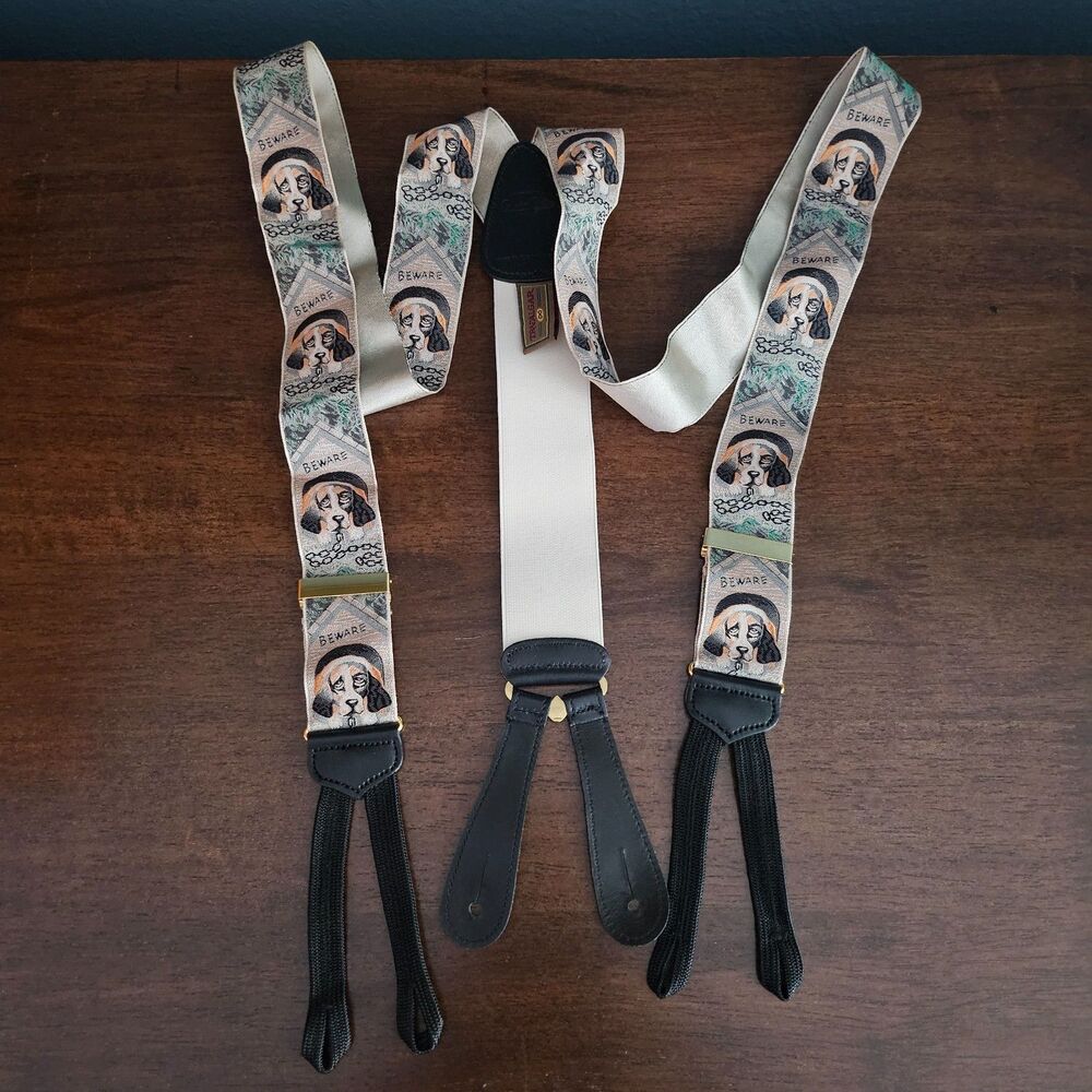 VTG Trafalgar Calvin Curtis Silk Button Suspenders Adjustable Basset Hound Dog